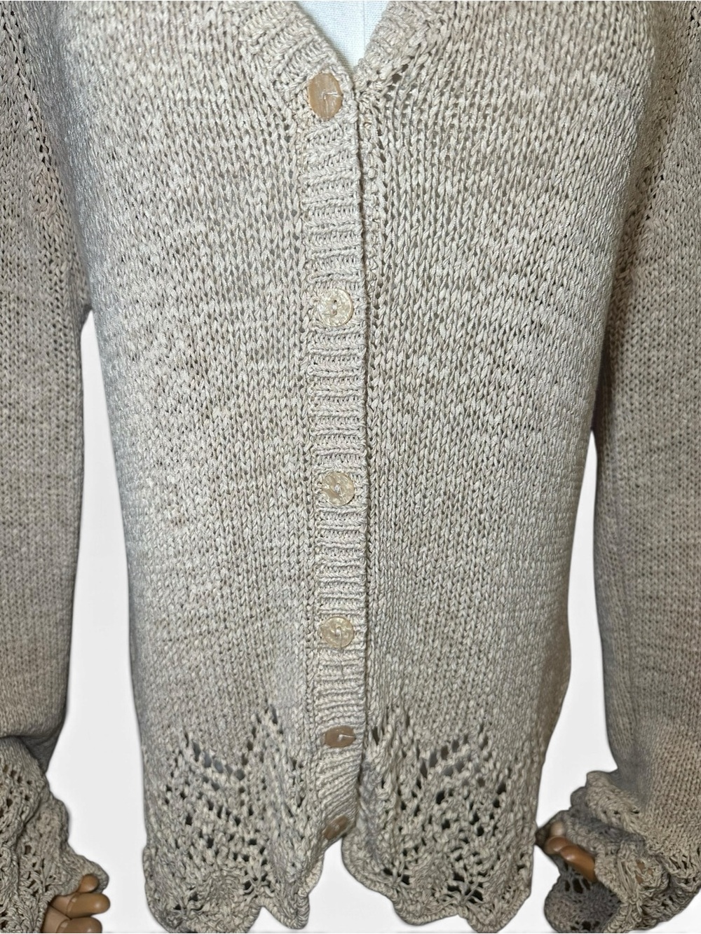 BCBGMaxAzria Beige V-Neck Button-Front Knit Cardigan - Picture 4 of 10